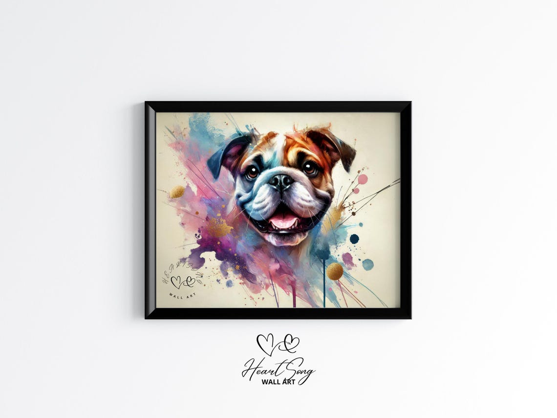 English Bulldog Watercolor Splash Colorful Dog Portrait Poster