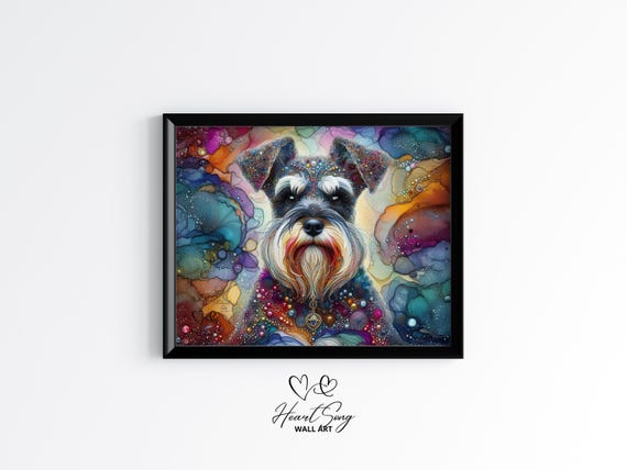 Schnauzer Dog Painting Rustic Abstract Wall Art In Modern Alcohol Ink Finish For Decor Lovers 908