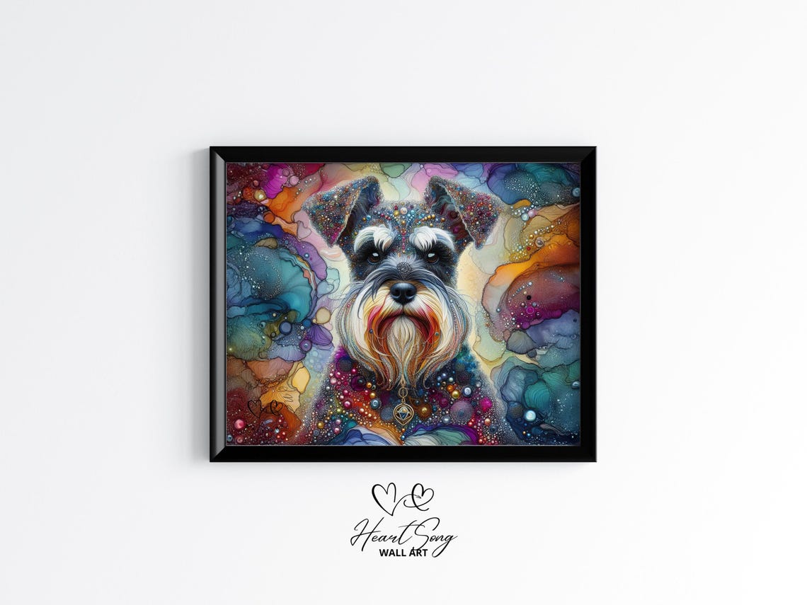 Schnauzer Dog Painting Rustic Abstract Wall Art In Modern Alcohol Ink Finish For Decor Lovers 908