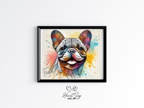 French Bulldog Colorful Abstract Vibrant Dog Portrait Watercolor Pet Wall Decor Rustic Painting 18