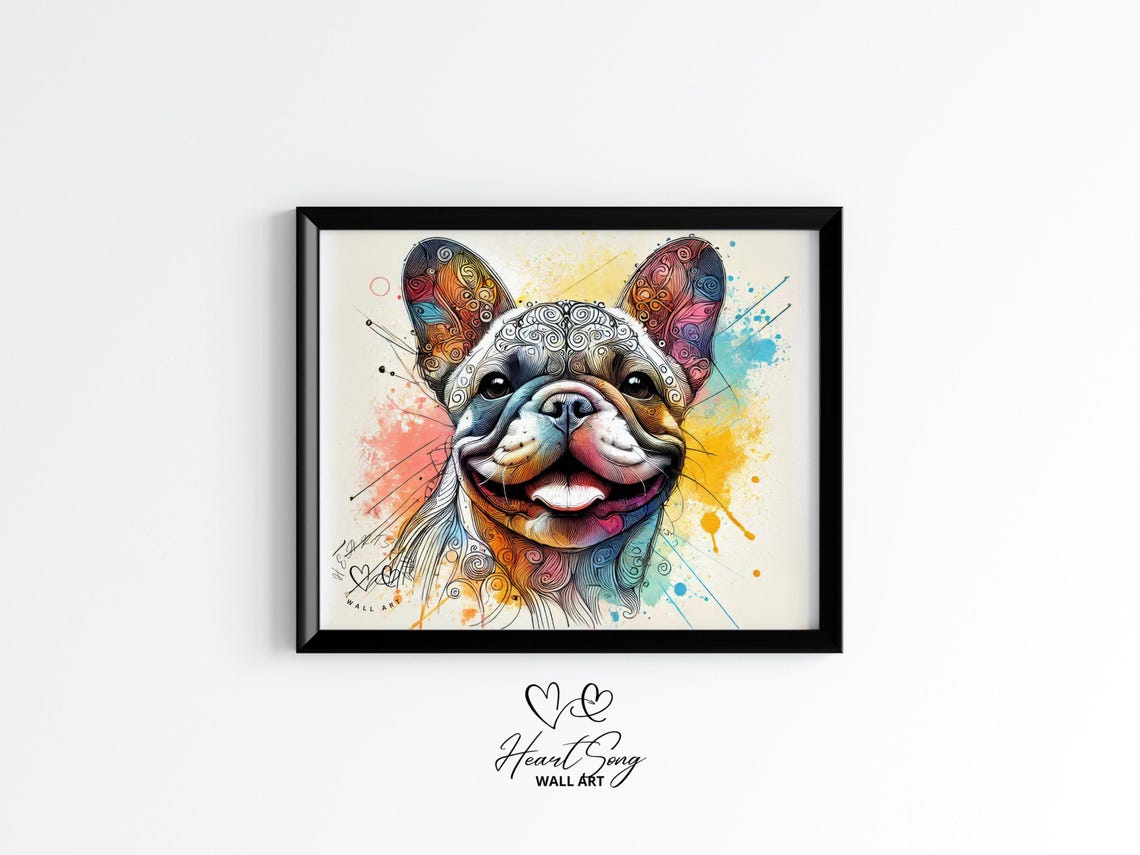 French Bulldog Abstract Watercolor Zentangle Colorful Pet Face Poster