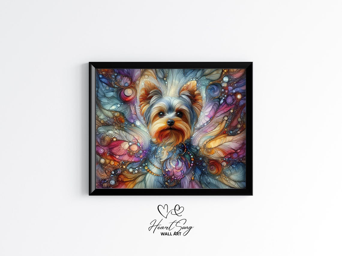 Yorkshire Terrier Dog Painting Rustic Abstract Wall Art With Flowing Alcohol Ink Textures For Modern Decor Lovers 916