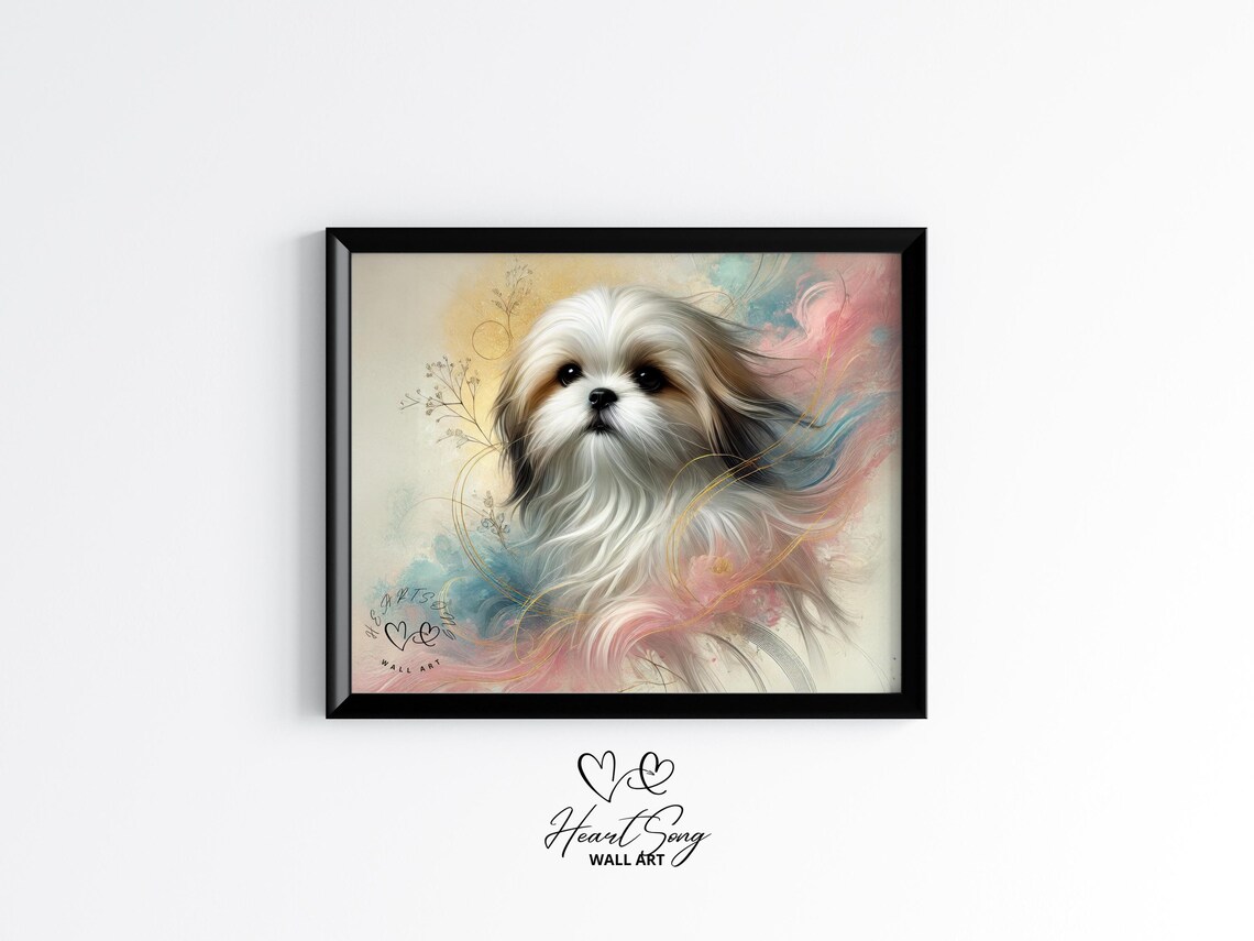 Adorable Shih Tzu Watercolor Dog Portrait Romantic Neutral Wall Art