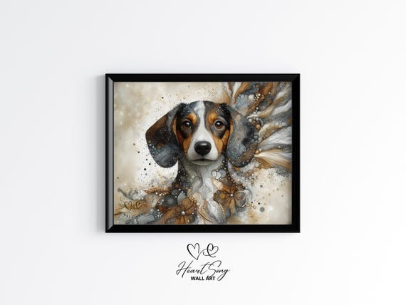 Dachshund Dog Painting Rustic Abstract Wall Art In A Dreamy Alcohol Ink Composition For Modern Decor Lovers 862