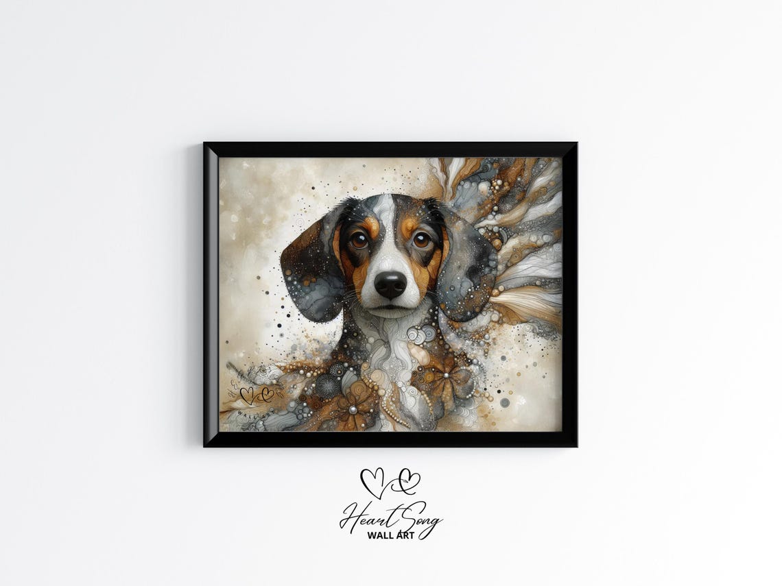 Dachshund Dog Painting Rustic Abstract Wall Art In A Dreamy Alcohol Ink Composition For Modern Decor Lovers 862