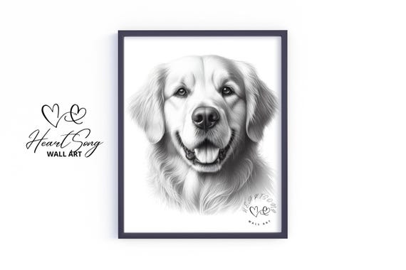 Golden Retriever Christmas Cottage Sketch Cozy Dog Wall Print Neutral Moody Winter Holiday Decor V465
