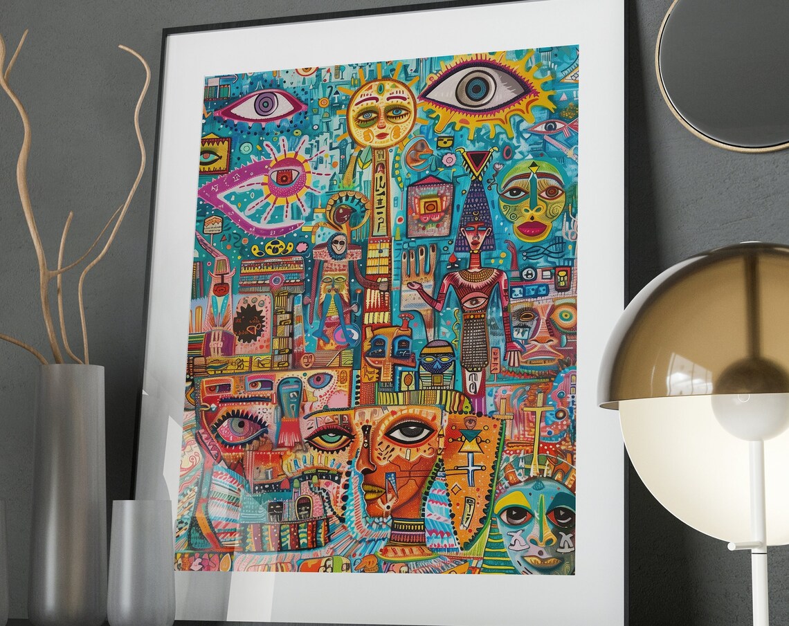 Maximalist Ancient Egypt Illustration Wall Art Modern Eclectic Painting Trippy Pop Art Poster Hippy Wall Art