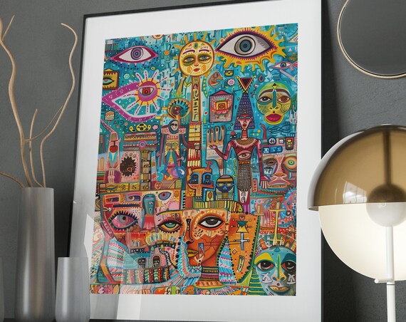 Maximalist Ancient Egypt Illustration Wall Art Modern Eclectic Painting Trippy Pop Art Poster Hippy Wall Art