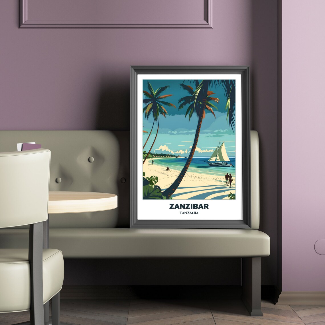 Zanzibar Tanzania Tropical Beach Palms Sailboat Travel Poster - Image 2