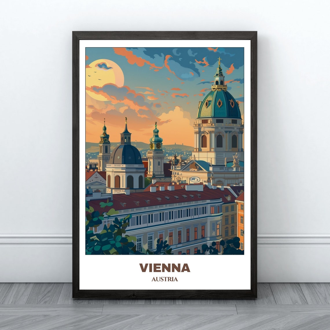 Vienna Austria Sunset Rooftop Panorama Historic Church Domes Poster