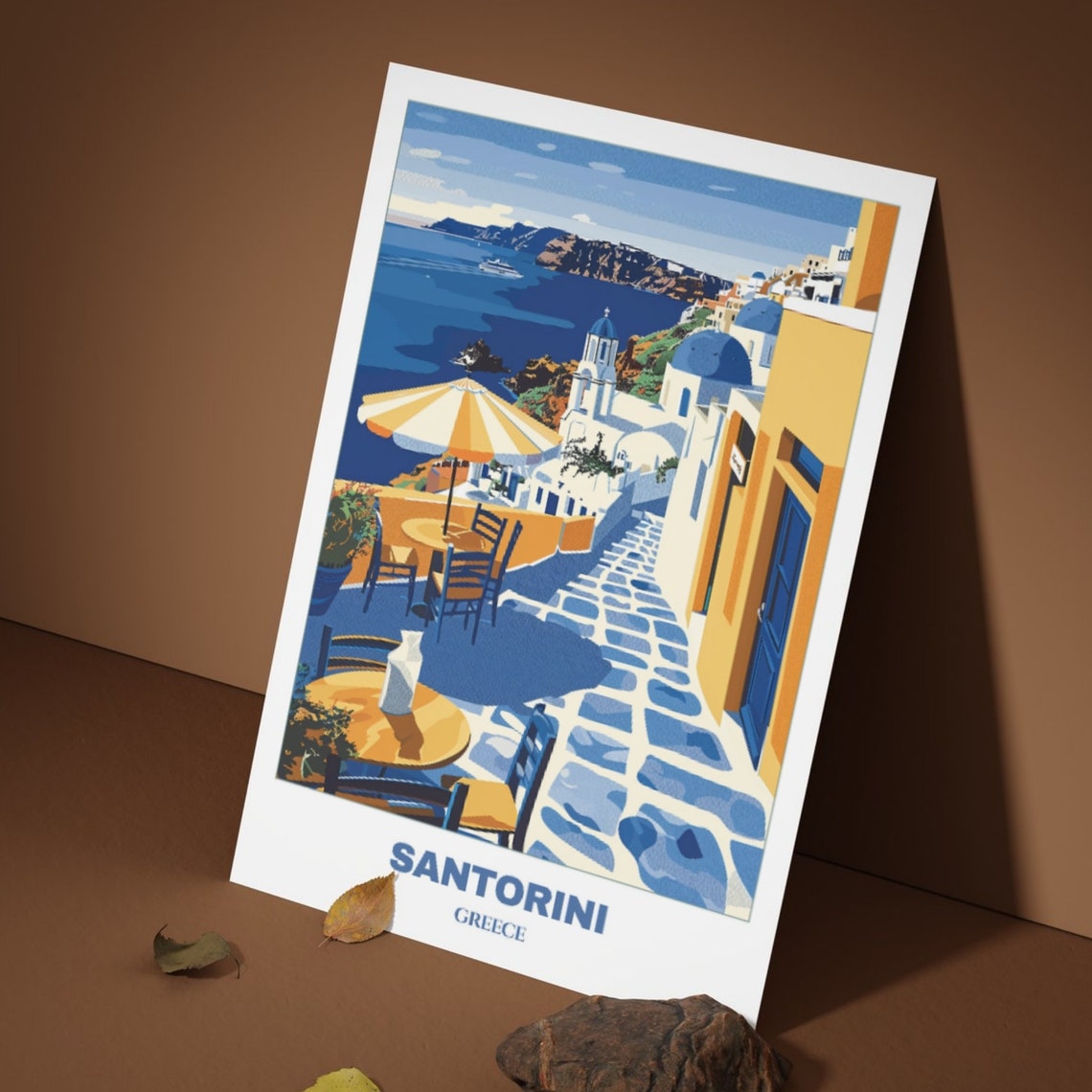 Santorini Greece Seaside Cafe Terrace Blue Domes Caldera Poster - Image 3