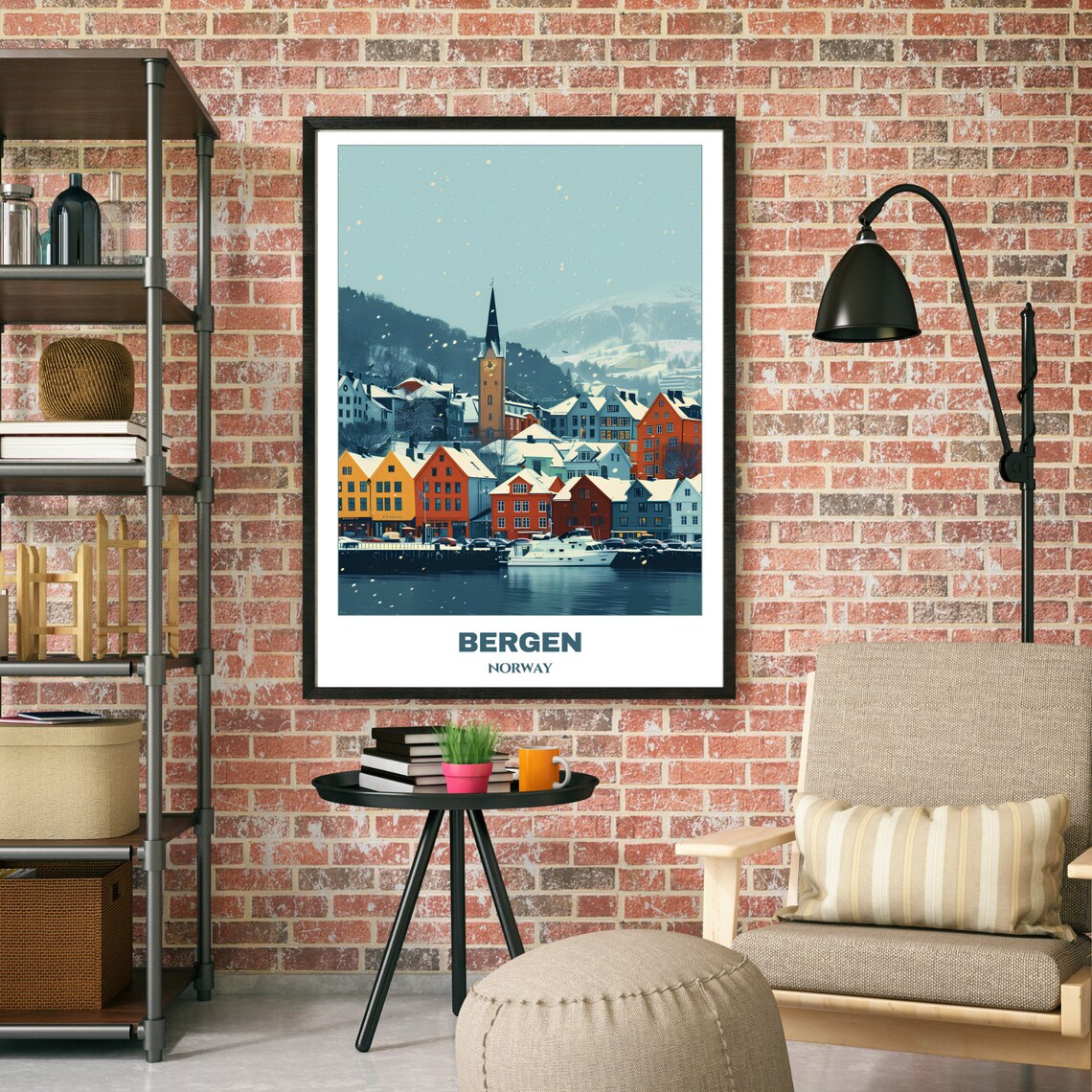Bergen Winter Snow Colorful Houses Harbor Church Scene Poster - Image 2