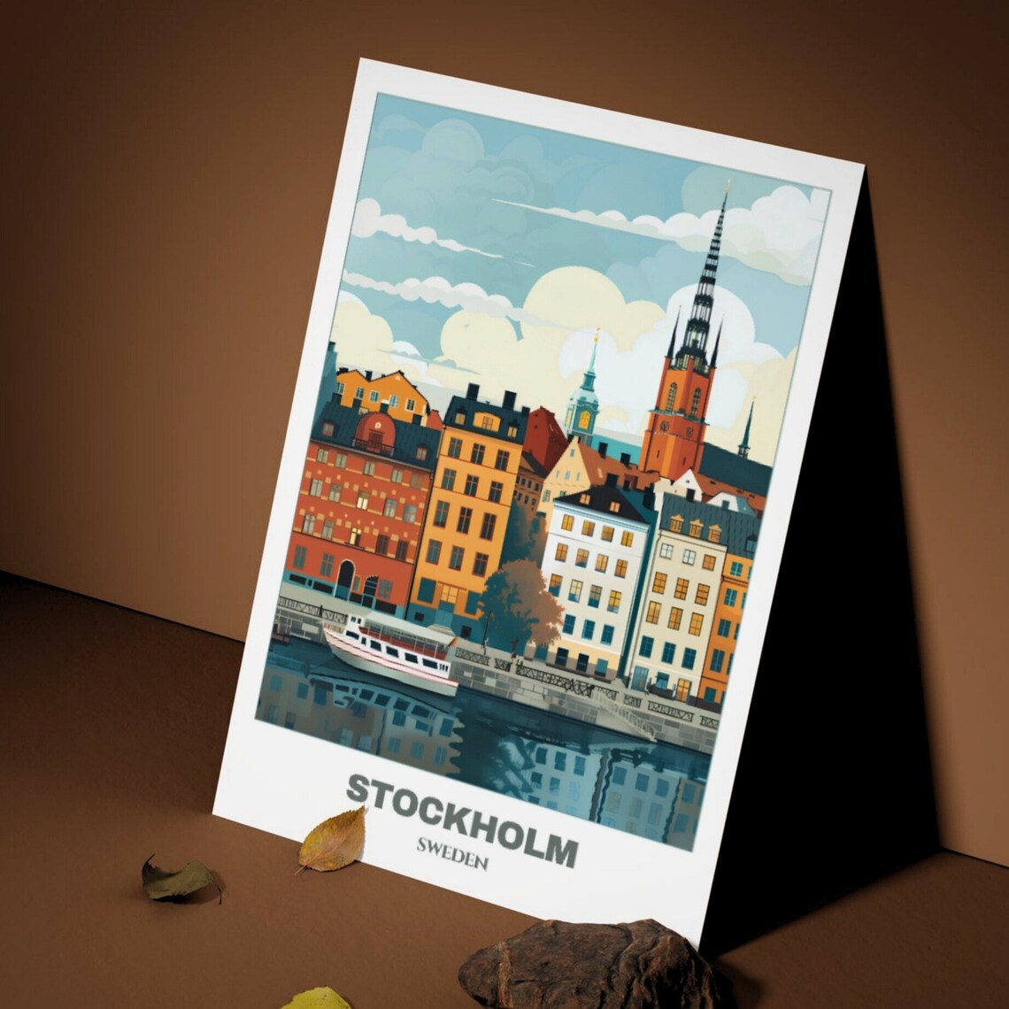 Stockholm Sweden Historic Waterfront Row Church Spire Ferry Poster - Image 3