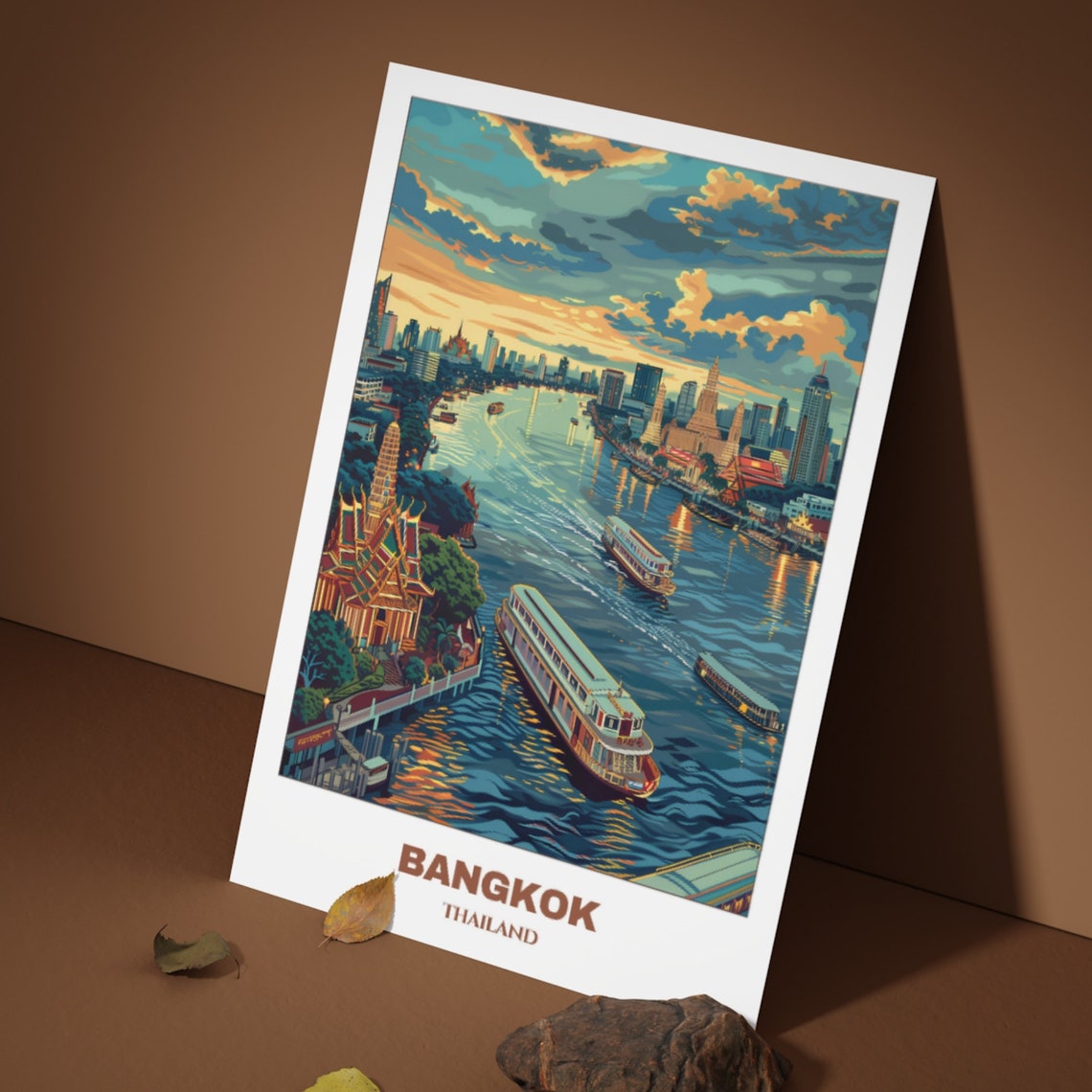 Bangkok Thailand Chao Phraya River Sunset Cruise Boats Poster - Image 3