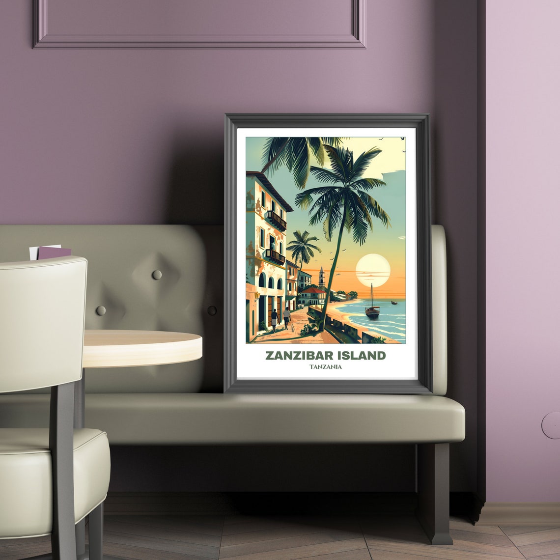 Zanzibar Island Stone Town Sunset Palm Trees Dhow Boat Poster - Image 2