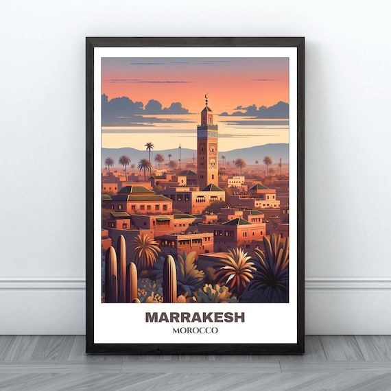 Marrakesh Koutoubia Minaret Sunset Medina Morocco Travel Poster