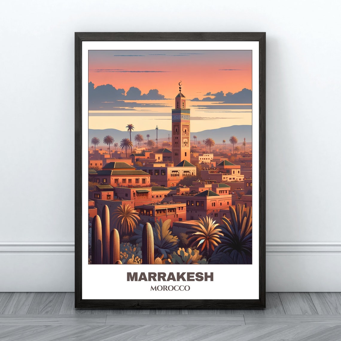 Marrakesh Koutoubia Minaret Sunset Medina Morocco Travel Poster