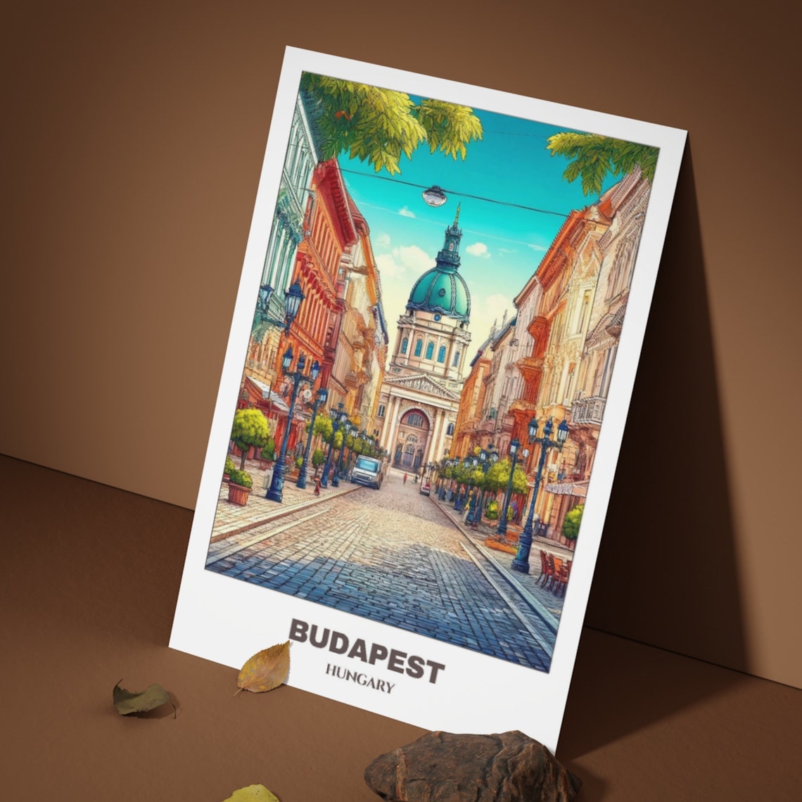 Budapest Hungary Historic Basilica Cobbled Street Summer Day Poster - Image 3