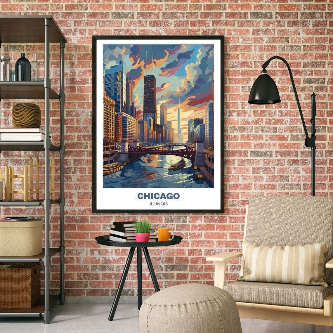 Chicago Illinois River Bridges Boats Golden Evening City Poster - Image 2