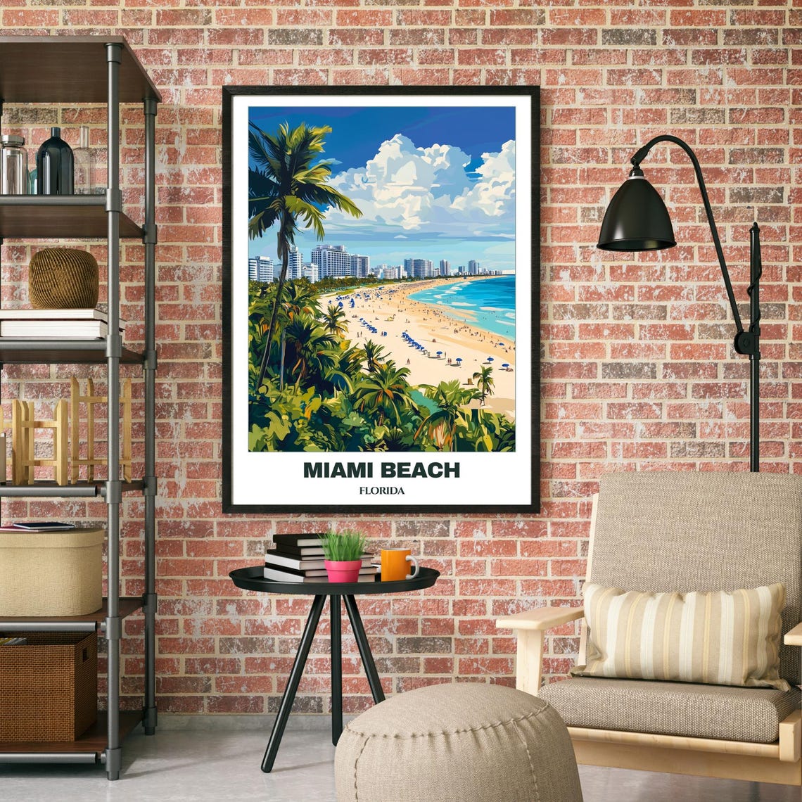 Miami Beach Aerial Sand Umbrellas Palm Trees Coastline Poster - Image 2