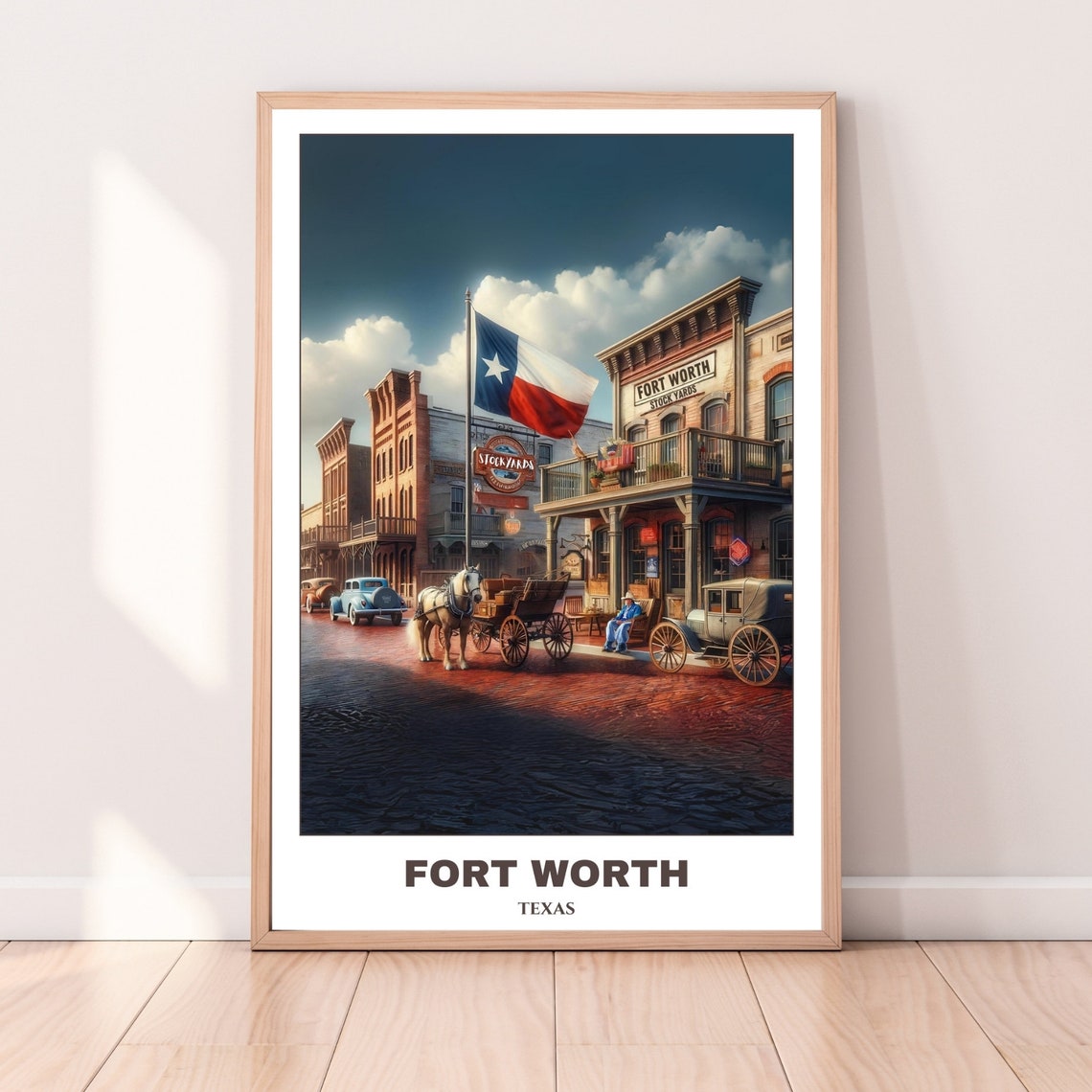 Fort Worth Travel Poster Texas Travel Poster Fort Worth City Painting Cityscape Travel Wall Art Room Decor Western Print - Image 4