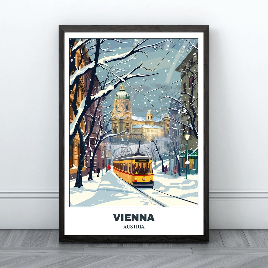 Vienna Austria Snowy Winter Tram Ride Historic City Center Poster