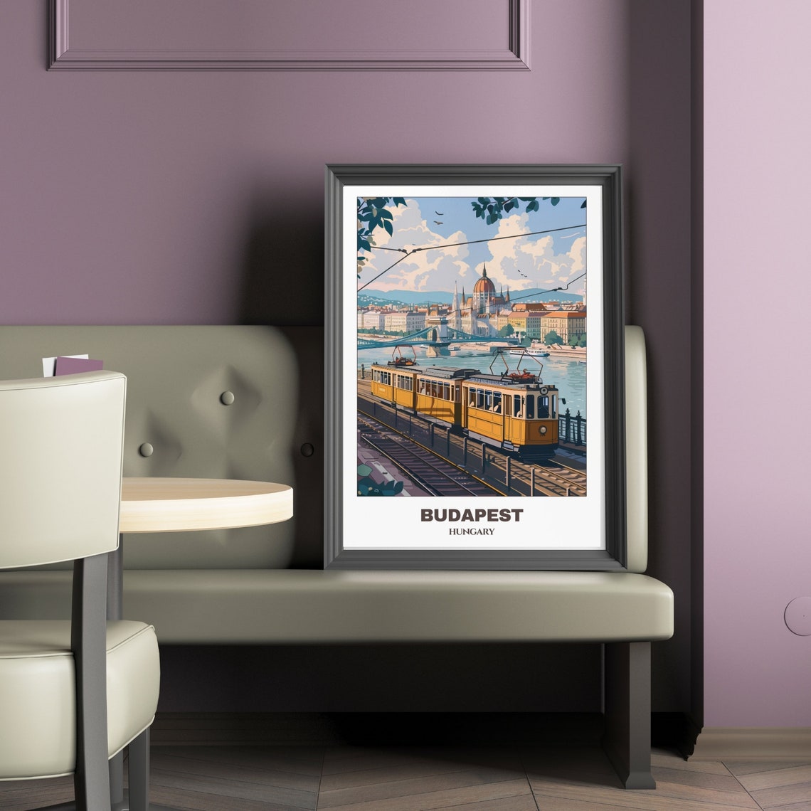 Budapest Hungary Vintage Yellow Tram Danube Riverside Ride Poster - Image 2