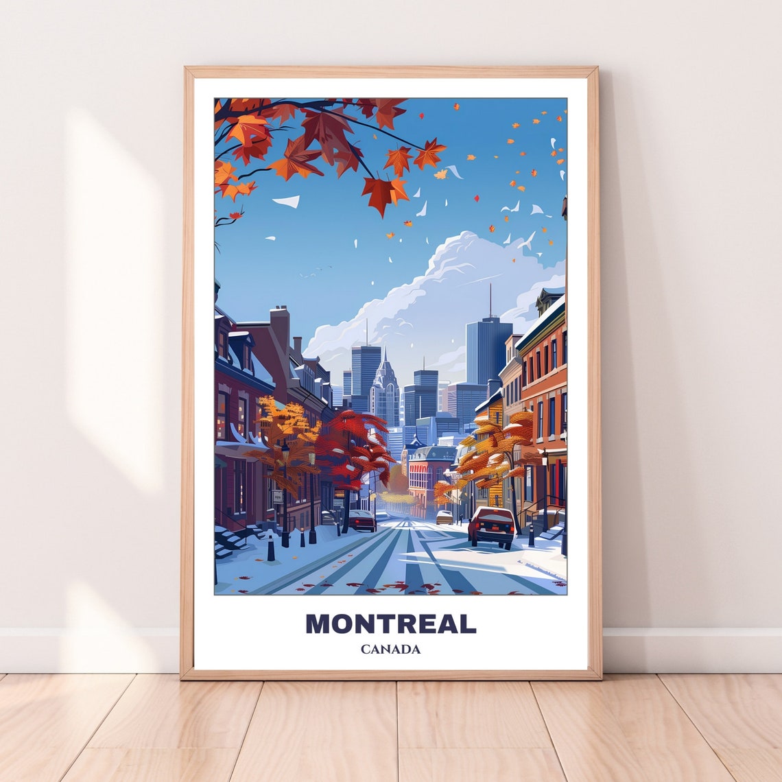 Montreal Canada Snowy Maple Street Residential Winter Scene Poster - Image 3