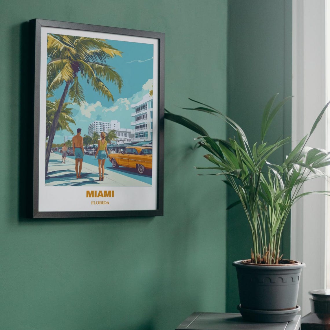 Miami Ocean Drive Art Deco District Classic Car Palms Poster - Image 3