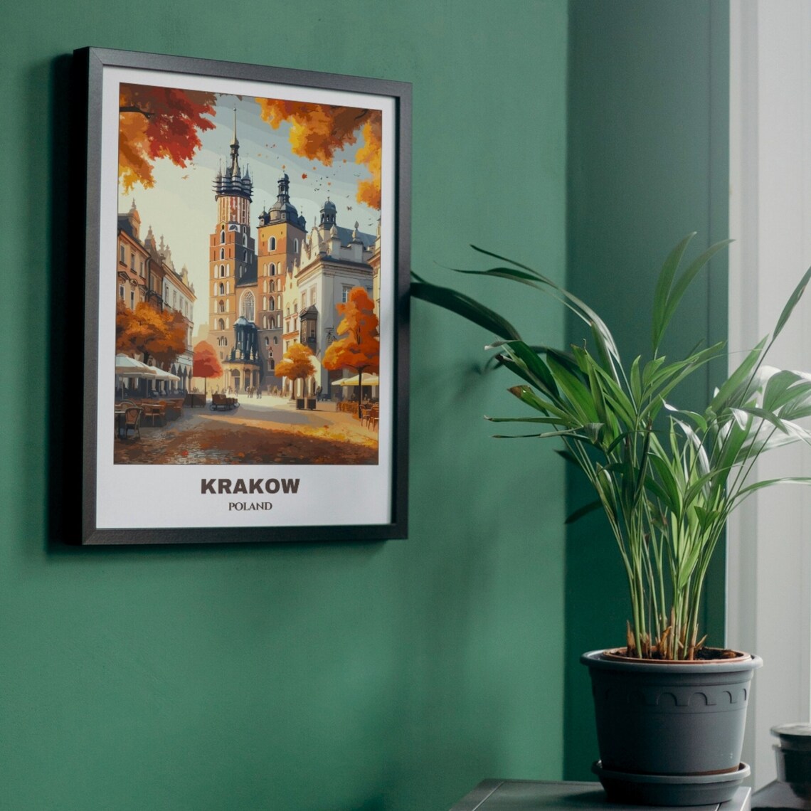 Krakow Main Square Autumn Watercolor Cityscape Travel Poster - Image 5