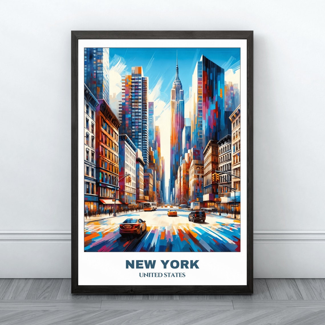 New York Empire State Building Colorful Street Scene Travel Poster