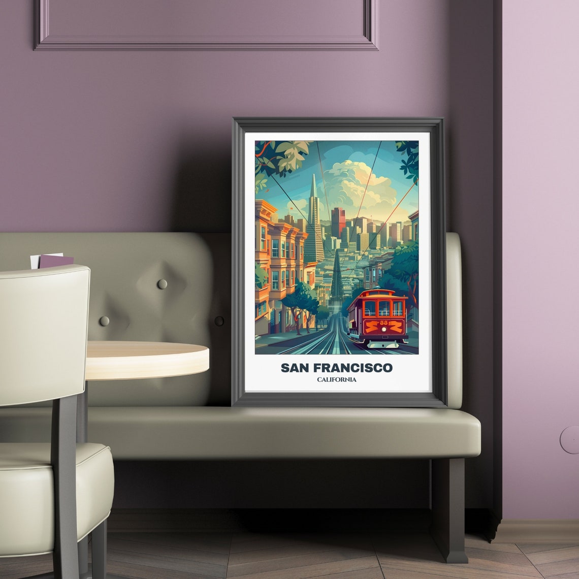 San Francisco Cable Car Street Downtown Skyline Travel Poster - Image 2