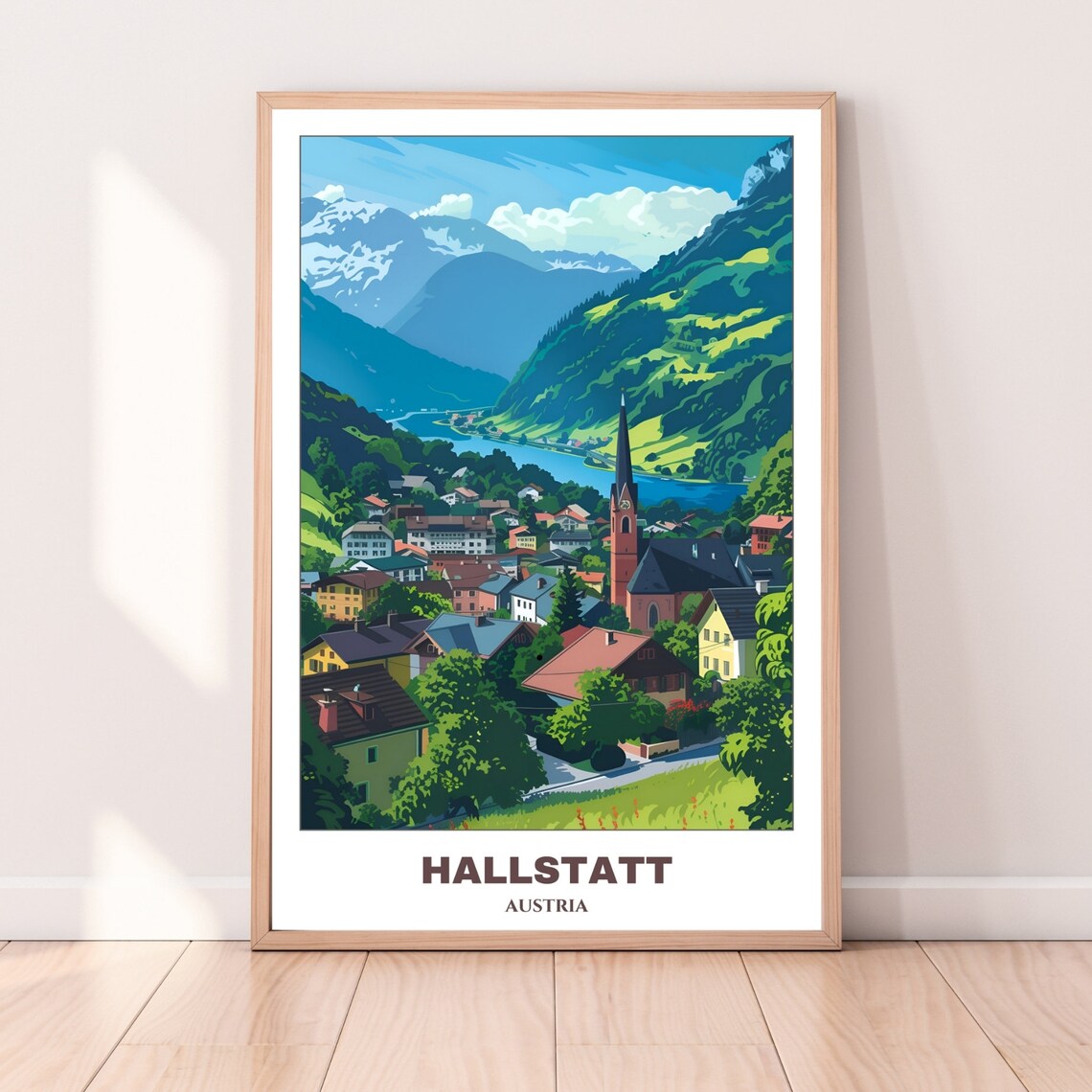 Hallstatt Travel Poster Austria Travel Poster Hallstatt Painting Cityscape Painting Travel Wall Art Home Decor Hallstatt Trip - Image 3