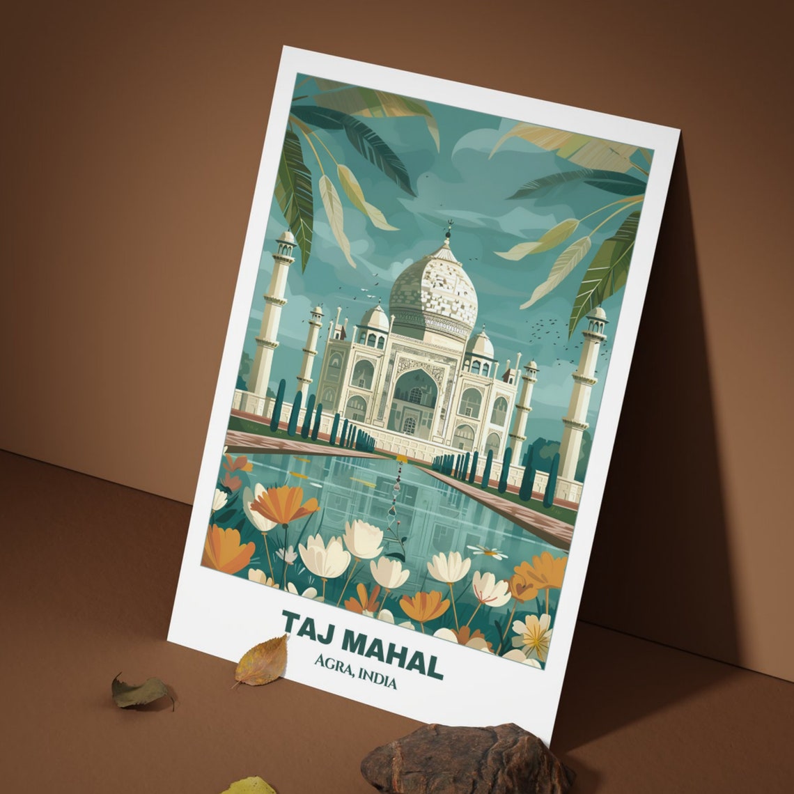 Taj Mahal Agra India Floral Garden Reflection Vintage Poster - Image 4