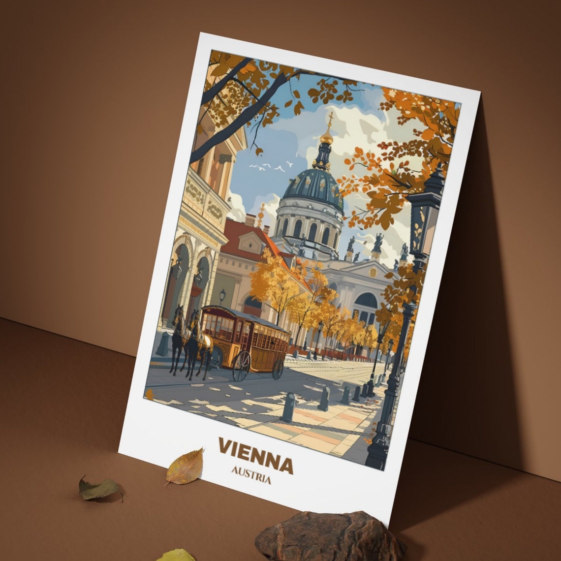 Vienna Austria Autumn Street Horse Carriage Cathedral Scene Poster - Image 3
