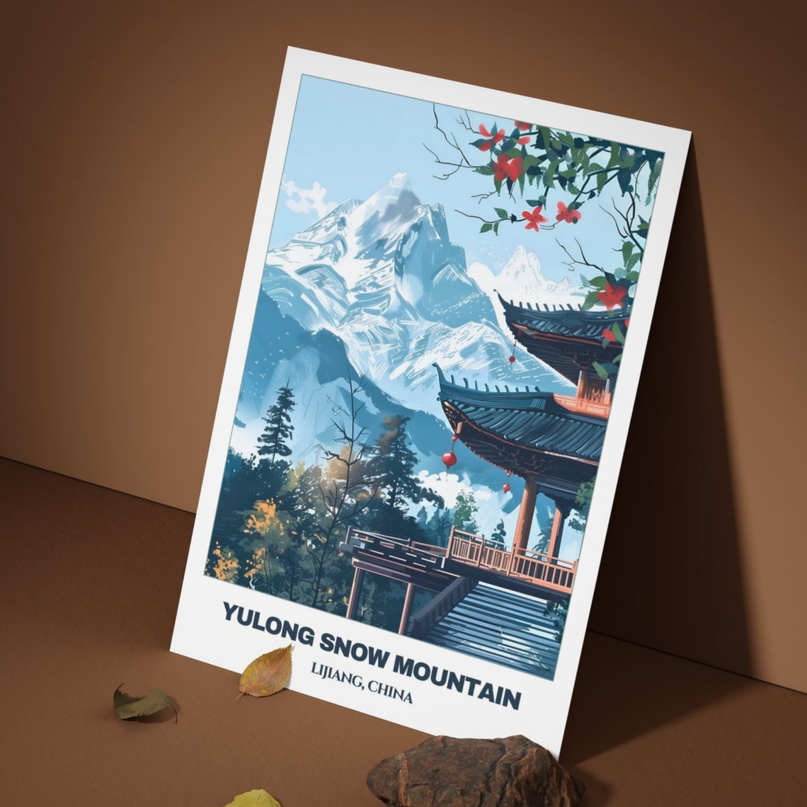 Yulong Snow Mountain Lijiang Pavilion Blossoms Lanterns Travel Poster - Image 3