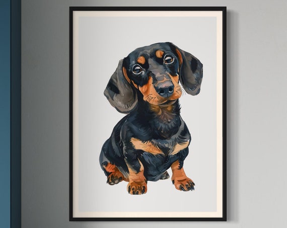 Black Tan Dachshund Print Sausage Dog Painting Cute Dog Artwork Miniature Dachshund Wiener Doxie Decor Dog Lover Gift Dachshund Gifts Art