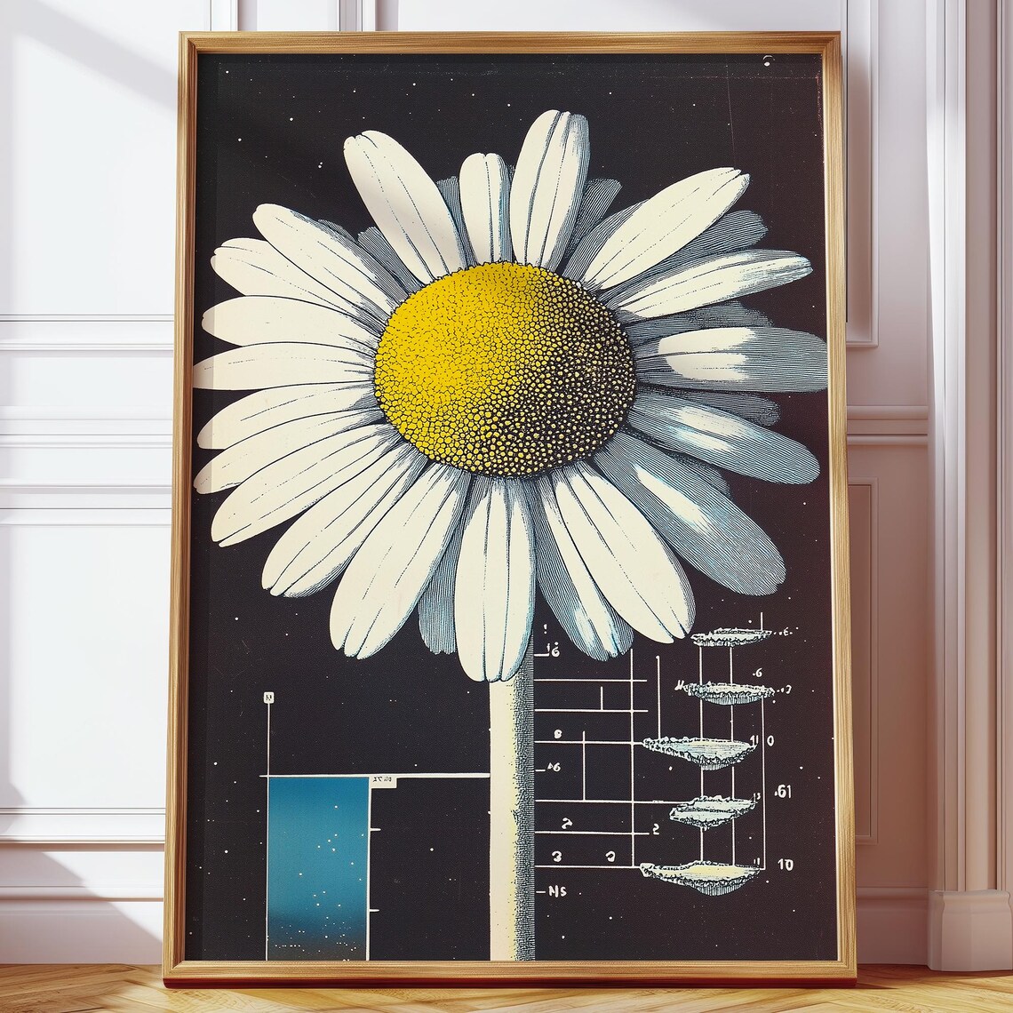 Giant Daisy Botanical Diagram Dark Floral Science Art Poster