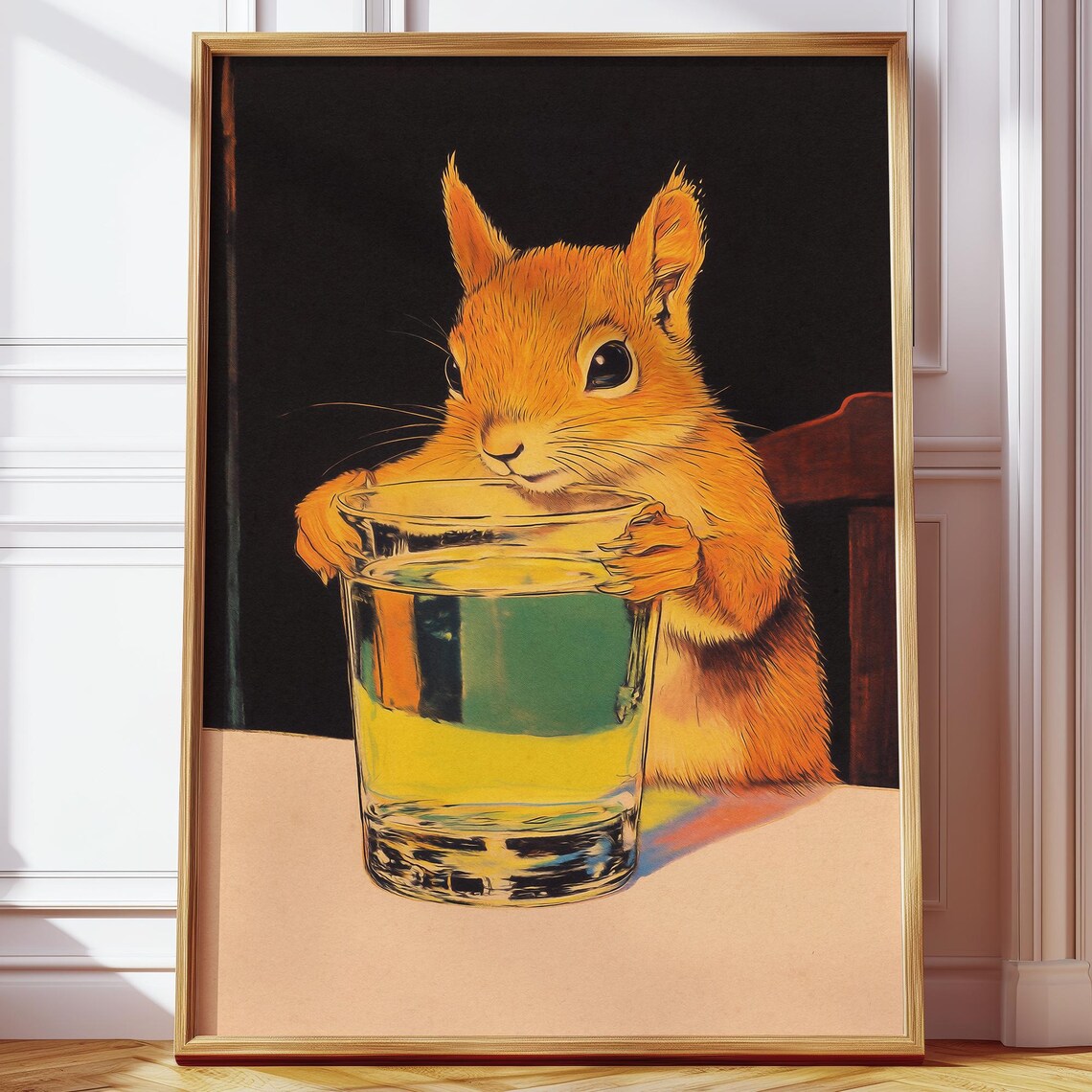 Retro Vintage Squirrel Illustration, Quirky Art Print