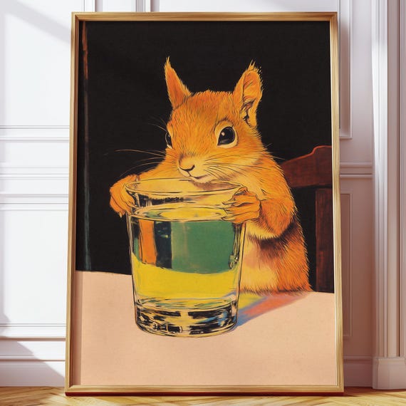 Retro Vintage Squirrel Illustration, Quirky Art Print