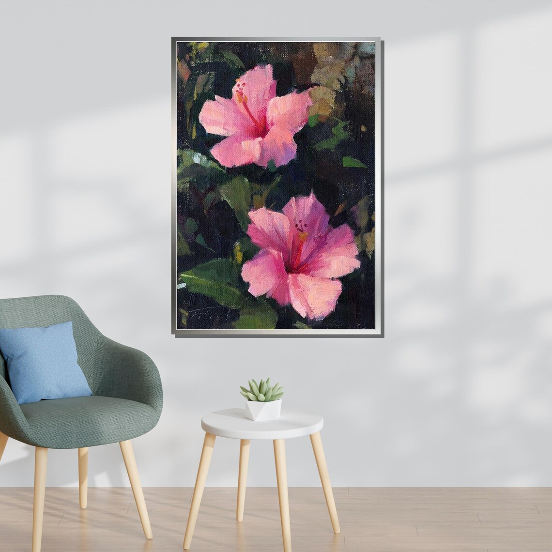 Pink Hibiscus Tropical Bloom Oil Painting Botanical Floral Poster - Image 3