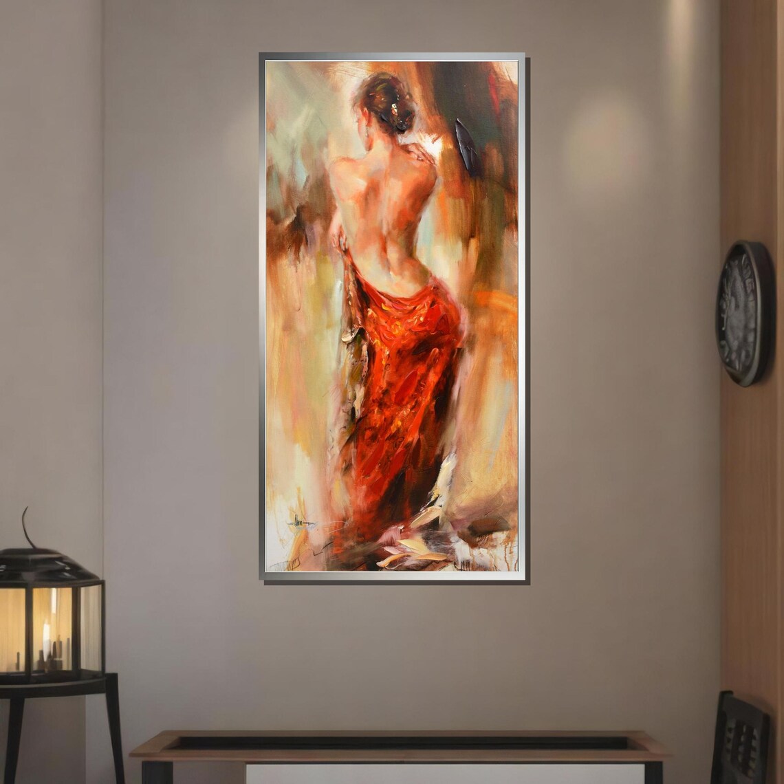 Sensual Red Dress Woman From Behind Impressionist Back Beauty Art Poster - Image 3