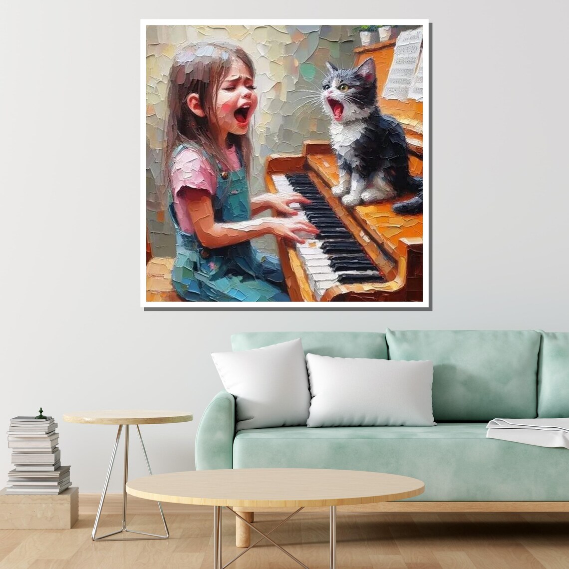 Singing Girl and Cat Whimsical Wall Art Print - Image 2