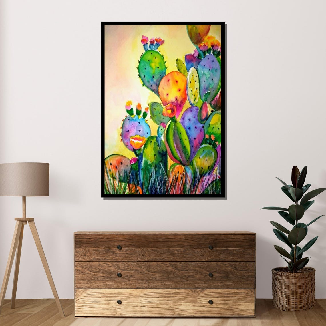 Rainbow Prickly Pear Cactus Cheerful Succulent Desert Art Poster - Image 4
