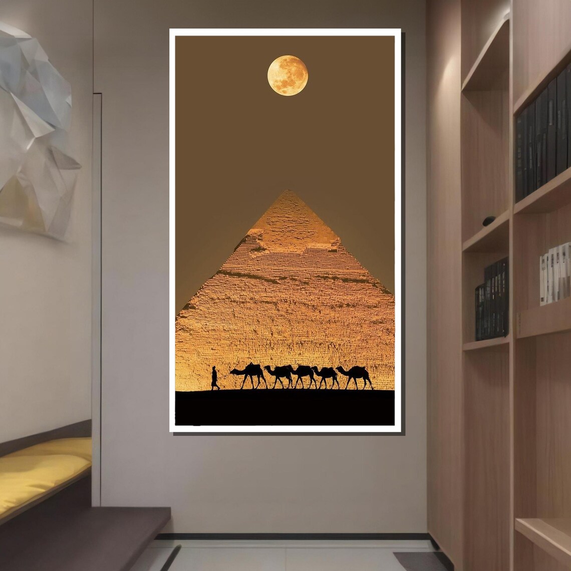 Great Pyramid of Giza Full Moon Night Camel Caravan Egypt Travel Poster - Image 2