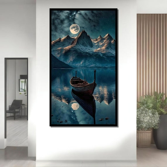 Starry Night Sky Enchanted Evening Landscape Whimsical Night Scene Ready To Hang Wall Art