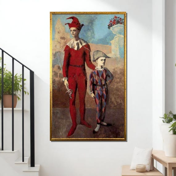 Picasso Harlequin And Jester Blue Period Art Clown Figures Wall Decor Classic Artwork Print Ready To Hang