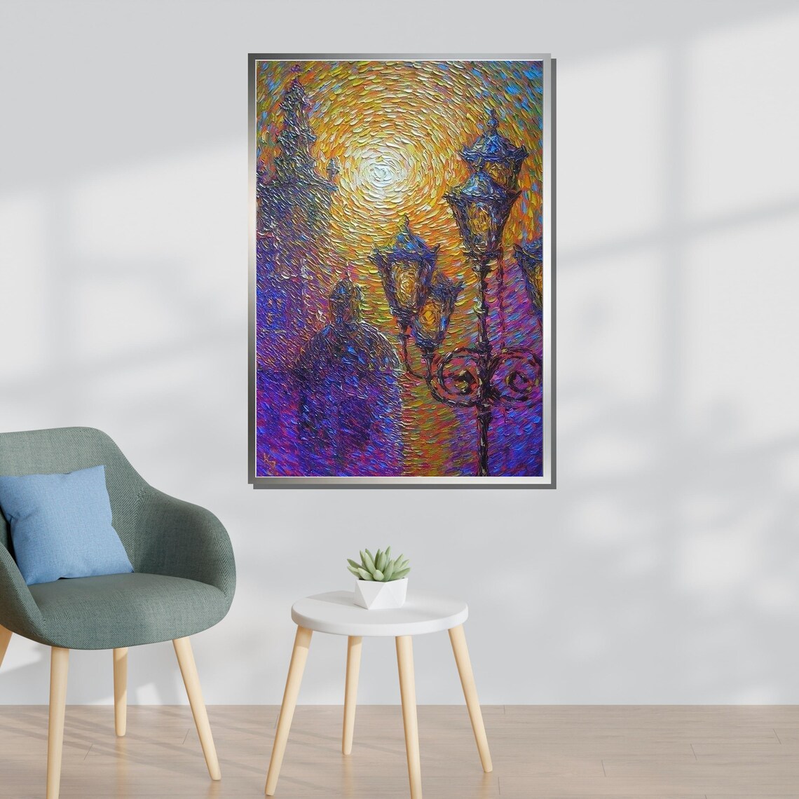 Street Lamps Impressionist Cityscape Art Print - Image 3