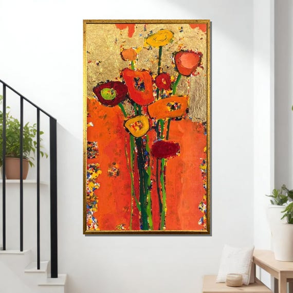 Abstract Floral Art Colorful Flower Wall Art Modern Flower Painting Vibrant Home Decor Bold Floral Artwork Ready To Hang Wall Art