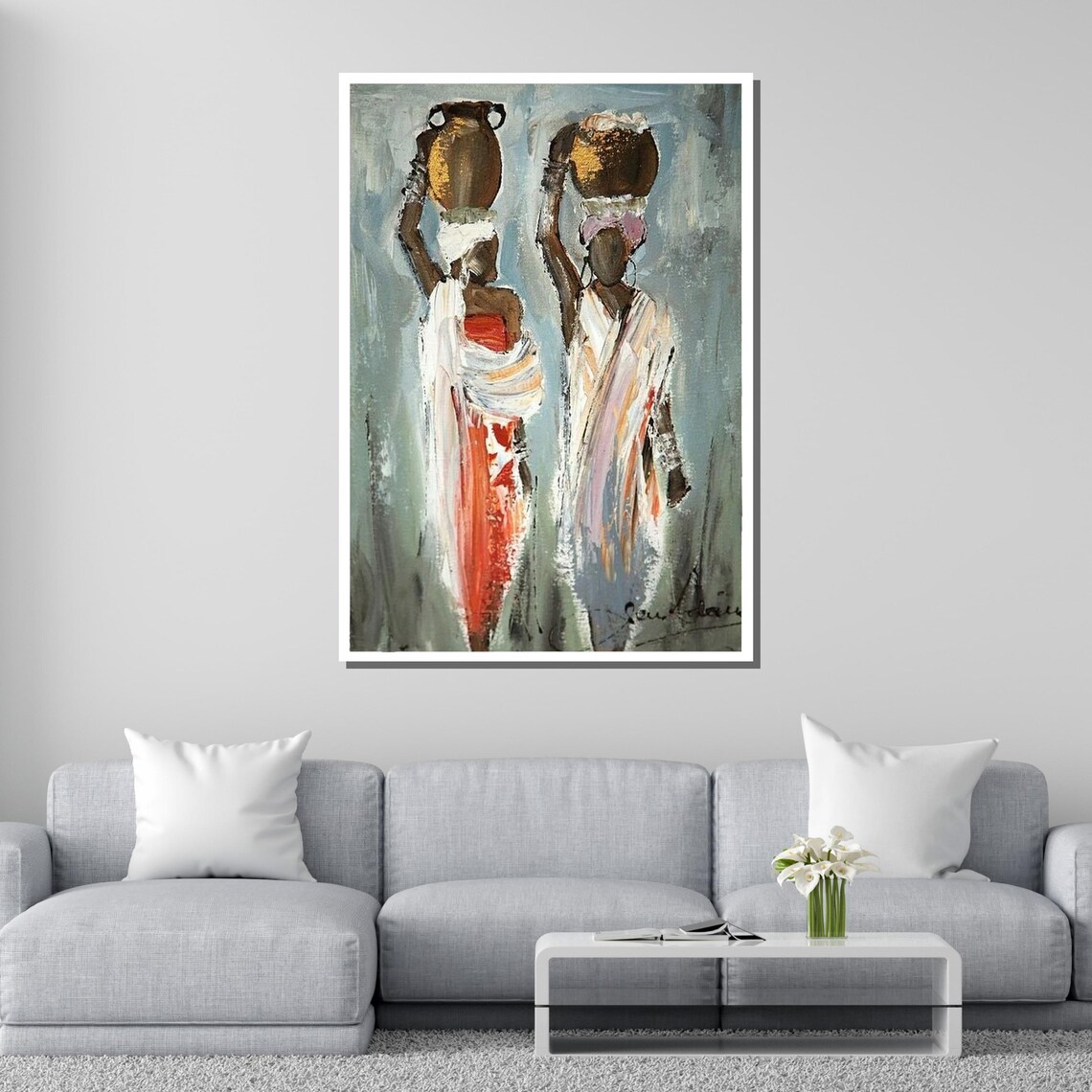 African Women With Pots Art Ethnic Culture Traditional African Painting Vibrant Tribal Wall Decor Ready To Hang Artwork - Image 2
